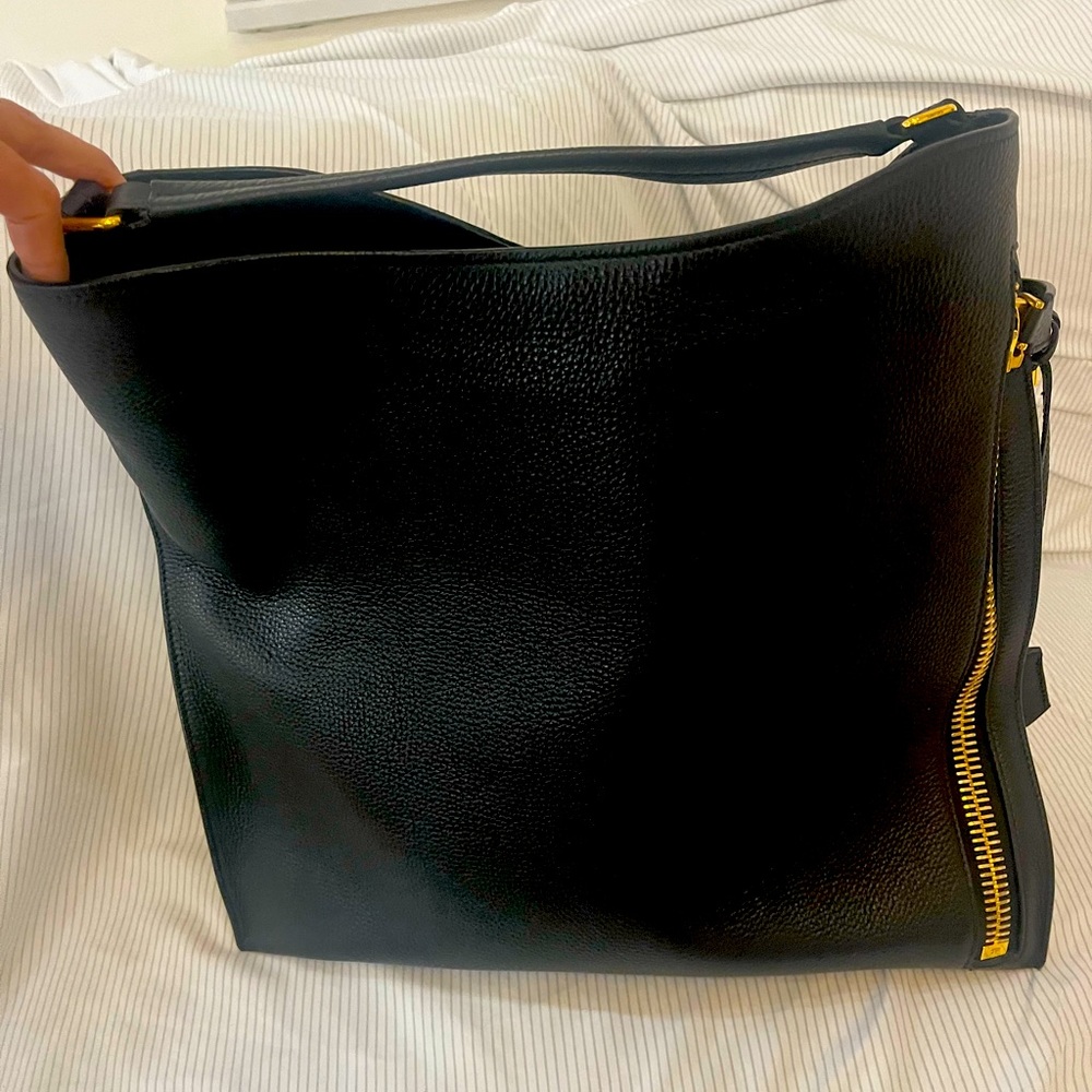 Tom Ford Small Alix Leather Hobo Bag with beautiful gold zipper & lock